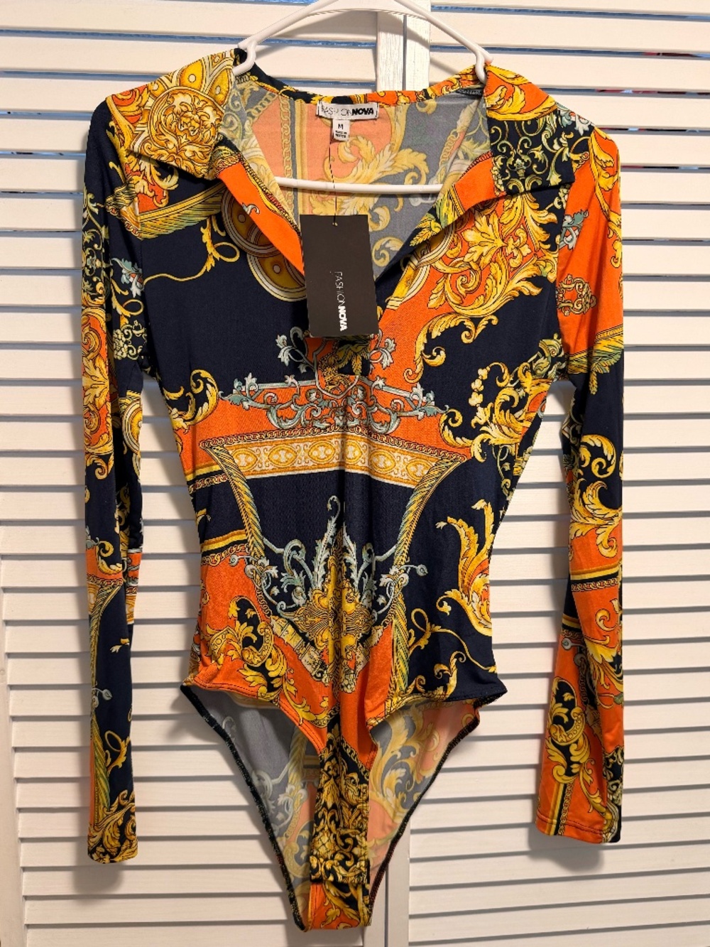 NWT Fashion Nova Orange/Combo Bodysuit - Size Medium